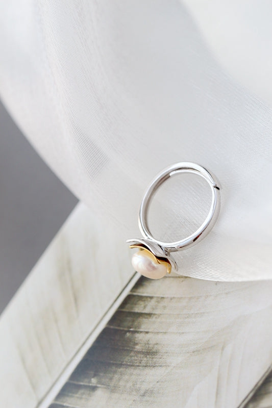 Authentic 925 Sterling Silver Fashion 8mm Natural Pearl Opening Adjustable Rings For Women Fine Jewelry Christmas Gift