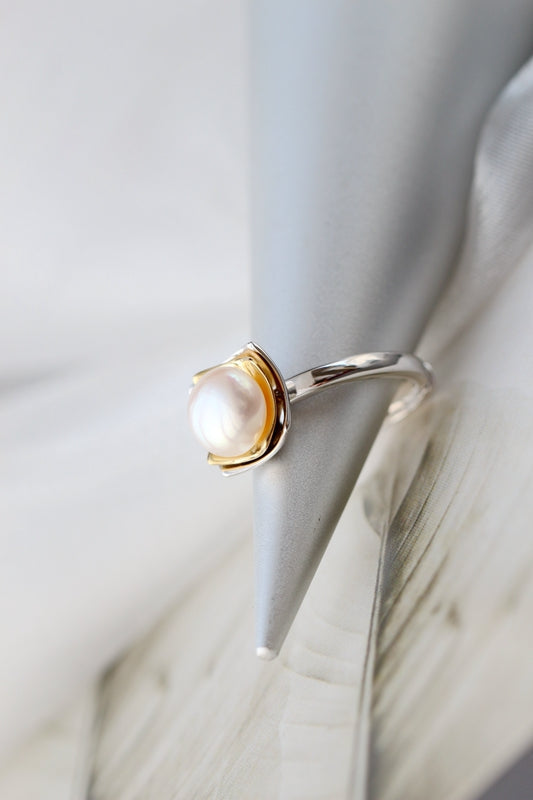 Authentic 925 Sterling Silver Fashion 8mm Natural Pearl Opening Adjustable Rings For Women Fine Jewelry Christmas Gift
