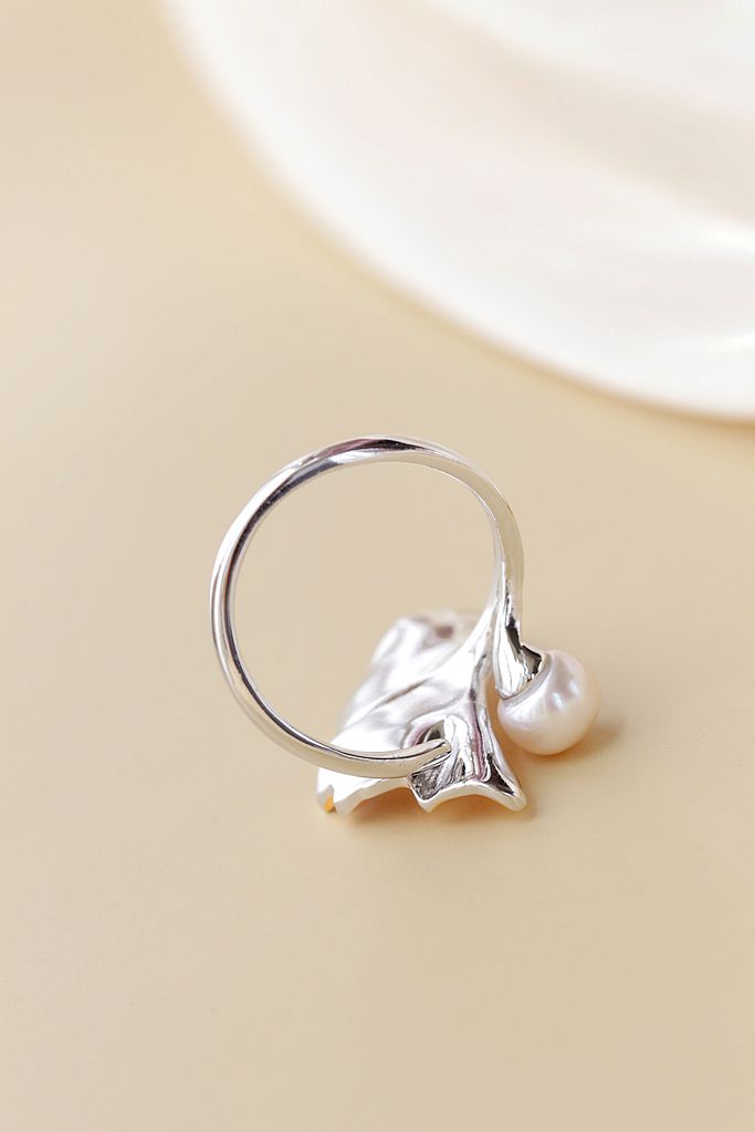 925 Sterling Silver Ring Fashion 18K Gold Plated Gingko Leaf Open Adjustable Ring