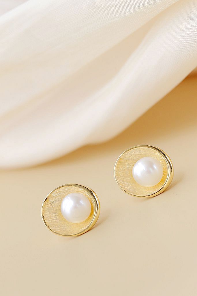925 Sterling Silver Earring Fashion Natural Freshwater Pearl 18K Gold Plated Egglike Shape Earring Women Jewelry Gift