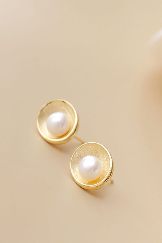 925 Sterling Silver Earring Fashion Natural Freshwater Pearl 18K Gold Plated Egglike Shape Earring Women Jewelry Gift