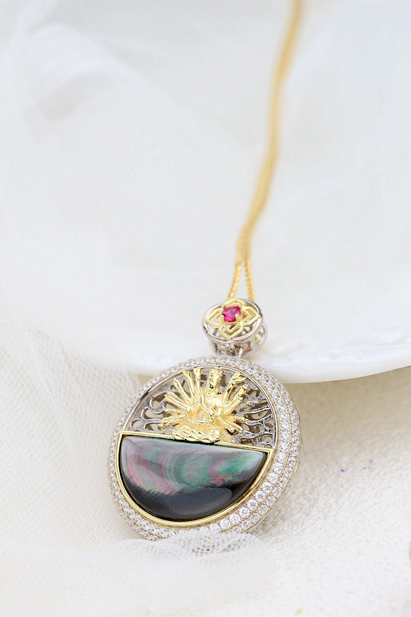925 Sterling Silver Pendant Handmade Inlaid Natural Pearl Shellfish Pendant