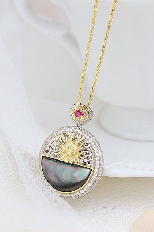 925 Sterling Silver Pendant Handmade Inlaid Natural Pearl Shellfish Pendant