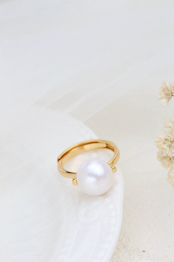 925 Sterling Silver Ring Inlaid Natural Freshwater Pearl Opening Adjustable Rings 18K Gold Plated