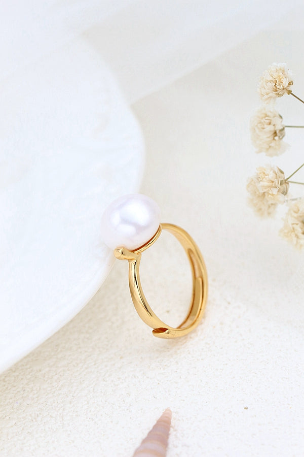 925 Sterling Silver Ring Inlaid Natural Freshwater Pearl Opening Adjustable Rings 18K Gold Plated