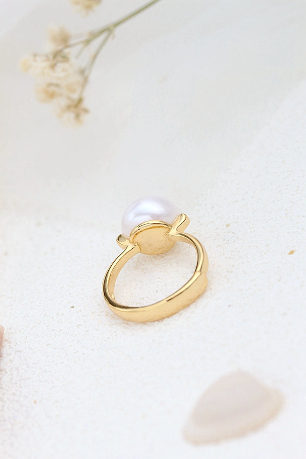 925 Sterling Silver Ring Inlaid Natural Freshwater Pearl Opening Adjustable Rings 18K Gold Plated