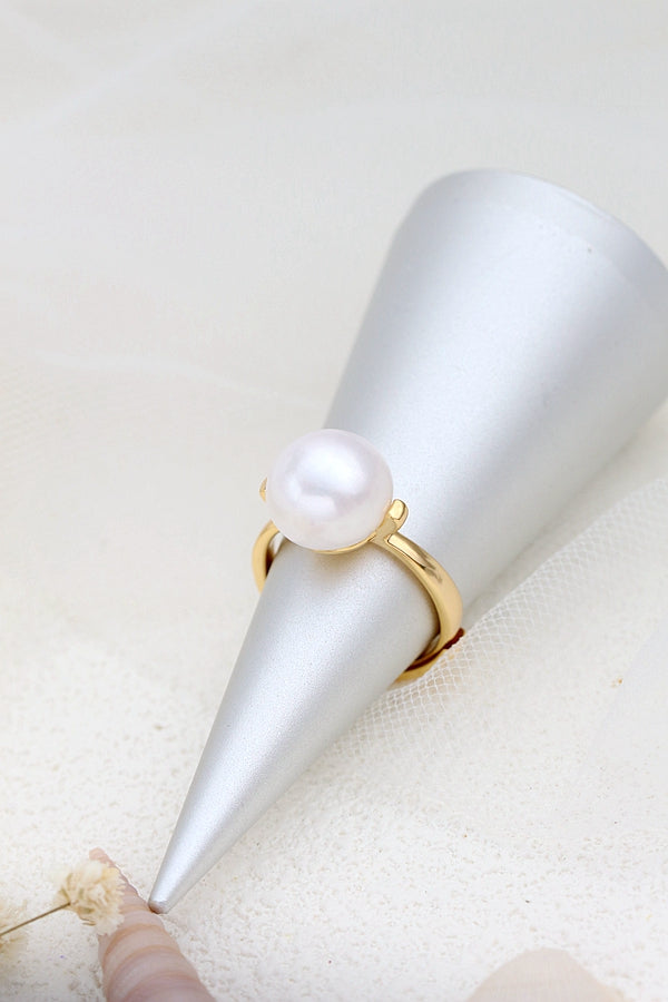 925 Sterling Silver Ring Inlaid Natural Freshwater Pearl Opening Adjustable Rings 18K Gold Plated