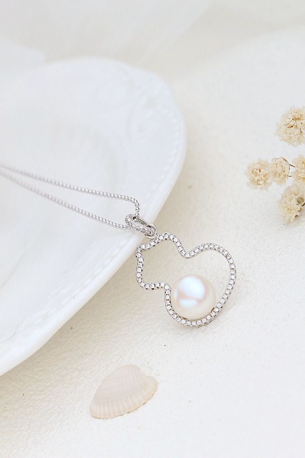 925 Sterling Silver Pendant Handmade Inlaid Natural Freshwater Pearl Pendant