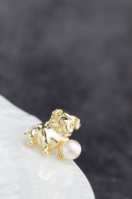 925 Sterling Silver Brooch 18K Gold Plated Little Shar-Pei Dog Inlaid Natural Freshwater Pearl Trendy Quality Jewelry