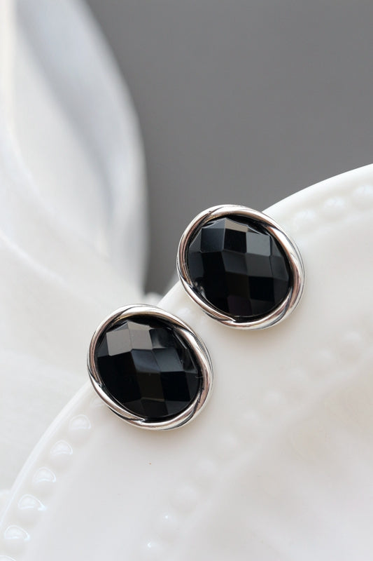 Authentic 925 Sterling Silver Earrings Lady Retro Style Charm Inlaid Black Agate Oval Earstuds Concise Trendy Jewelry Gift