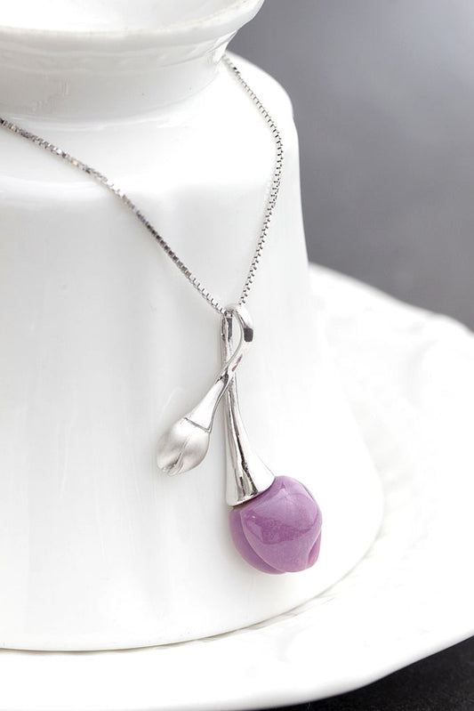 925 Sterling Silver Pendant Retro Style Magnolia Petal Design Inlaid Natural lepidolite Creative Trendy Pendant