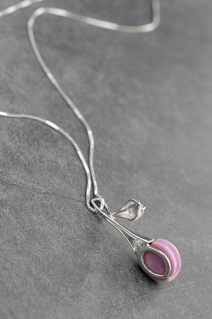 925 Sterling Silver Pendant Retro Style Magnolia Petal Design Inlaid Natural lepidolite Creative Trendy Pendant