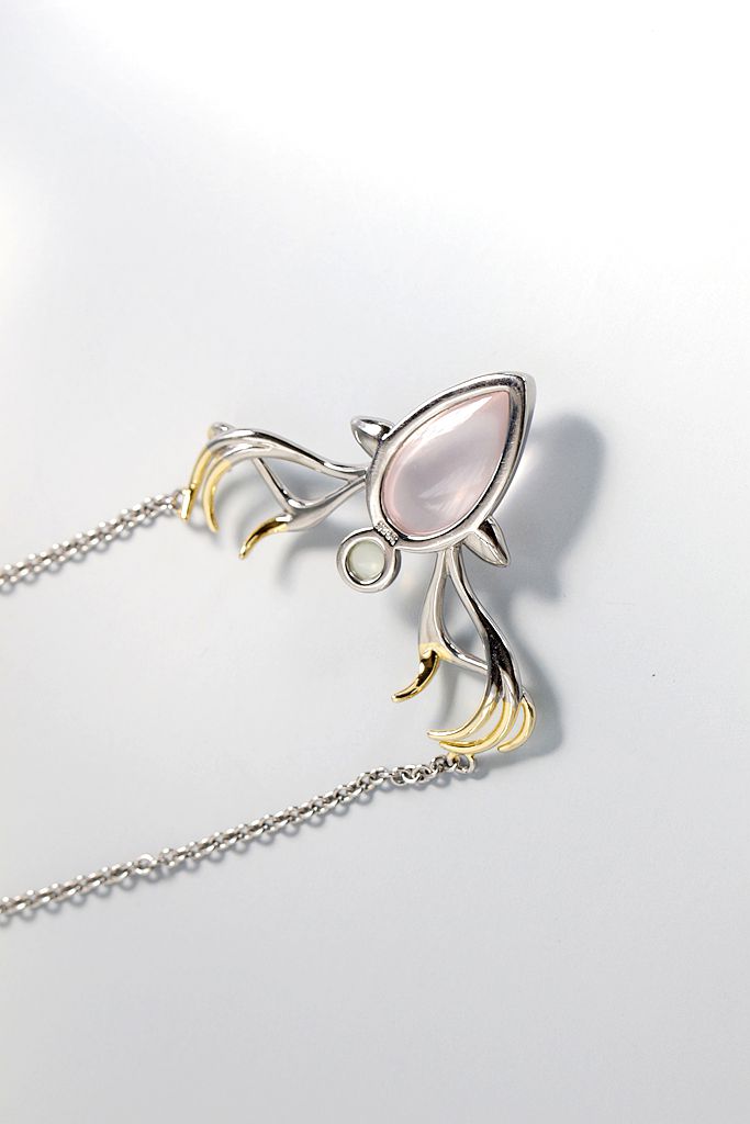 925 Sterling Silver Pendant Inlaid Natural Rose Quartz And Prehnite Fashion Creative elk Silver Necklace