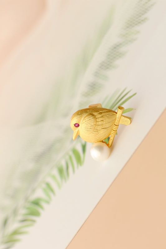 Authentic 925 Sterling Silver Brooch 18K Gold Plated Little Birds Inlaid Natural Freshwater Pearl Trendy Style Jewelry Gift
