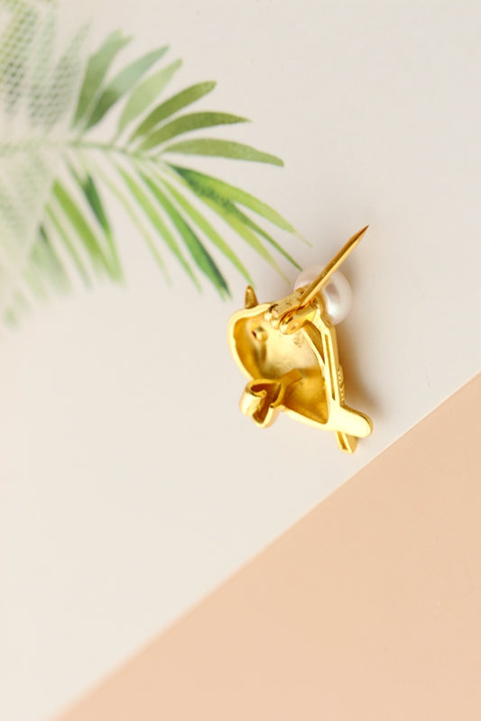 Authentic 925 Sterling Silver Brooch 18K Gold Plated Little Birds Inlaid Natural Freshwater Pearl Trendy Style Jewelry Gift