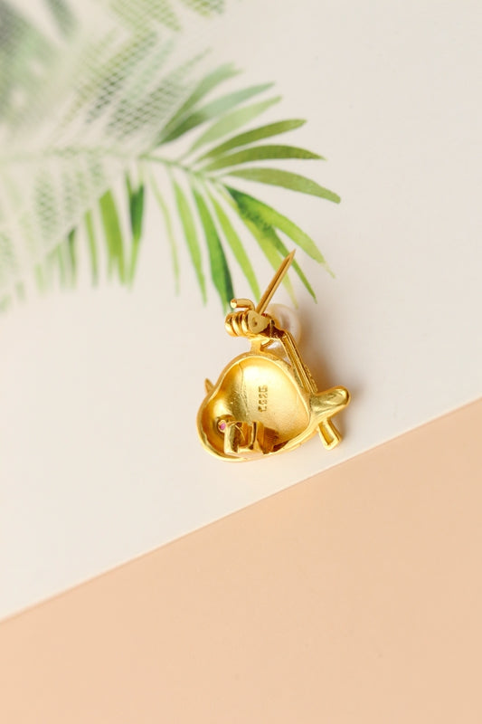 Authentic 925 Sterling Silver Brooch 18K Gold Plated Little Birds Inlaid Natural Freshwater Pearl Trendy Style Jewelry Gift