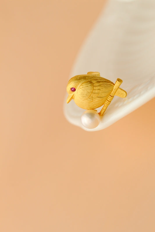 Authentic 925 Sterling Silver Brooch 18K Gold Plated Little Birds Inlaid Natural Freshwater Pearl Trendy Style Jewelry Gift