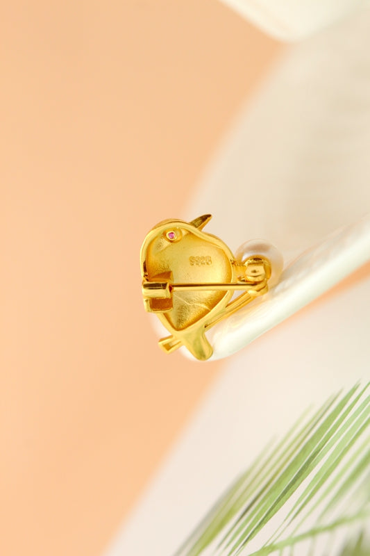 Authentic 925 Sterling Silver Brooch 18K Gold Plated Little Birds Inlaid Natural Freshwater Pearl Trendy Style Jewelry Gift