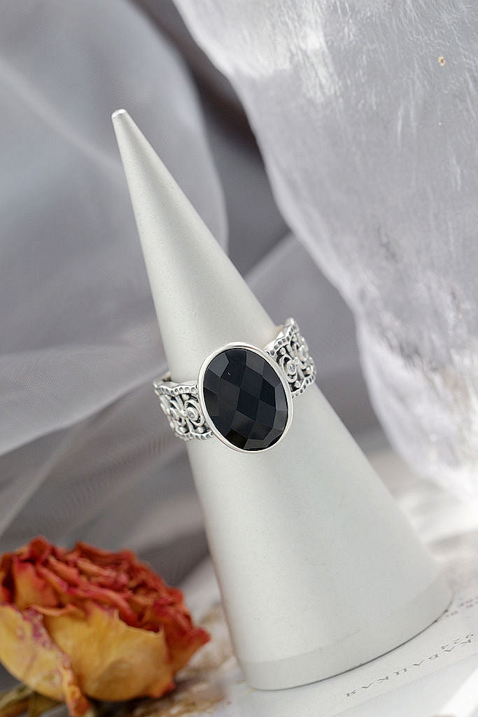 Authentic 925 Sterling Silver Adjustable Ring Inlaid Natural Black Agate Elegance Vintage Rings Classical Trendy Jewelry Gift