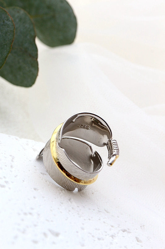 925 Sterling Silver Rings Inlaid Natural Turquoise Feather Rings Fashion Jewelry Gifts Adjustable Size Retro Women Open Ring
