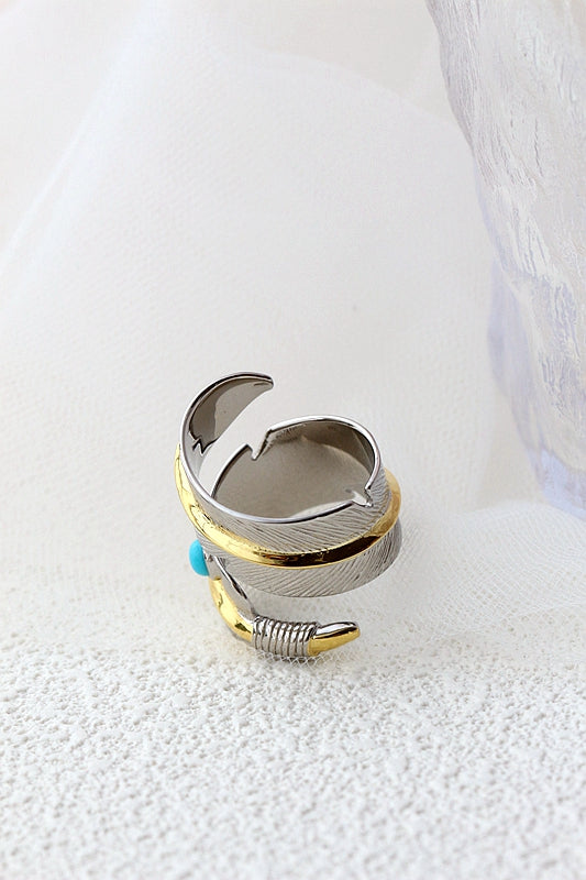 925 Sterling Silver Rings Inlaid Natural Turquoise Feather Rings Fashion Jewelry Gifts Adjustable Size Retro Women Open Ring