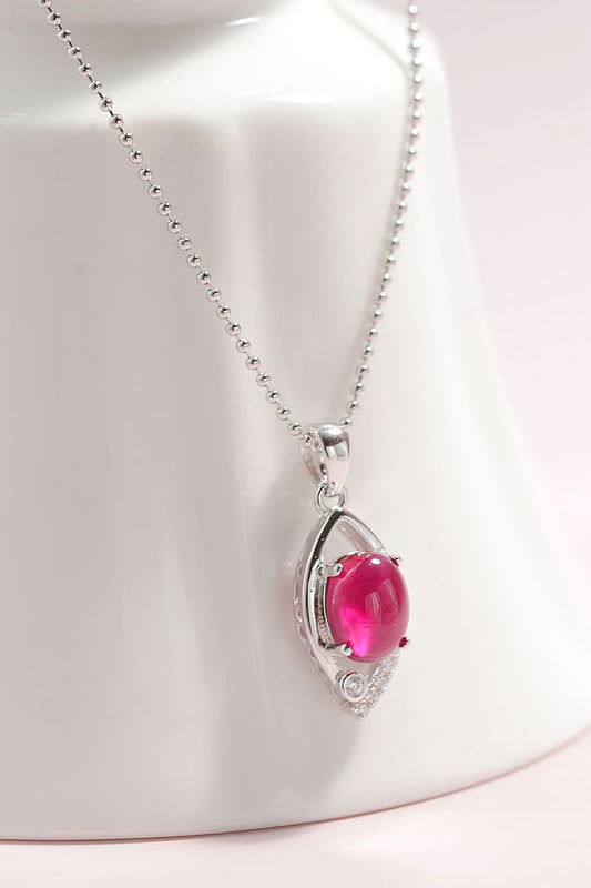 925 Sterling Silver Pendant Inlaid Artificial Ruby Fashion Simple Small Pendant
