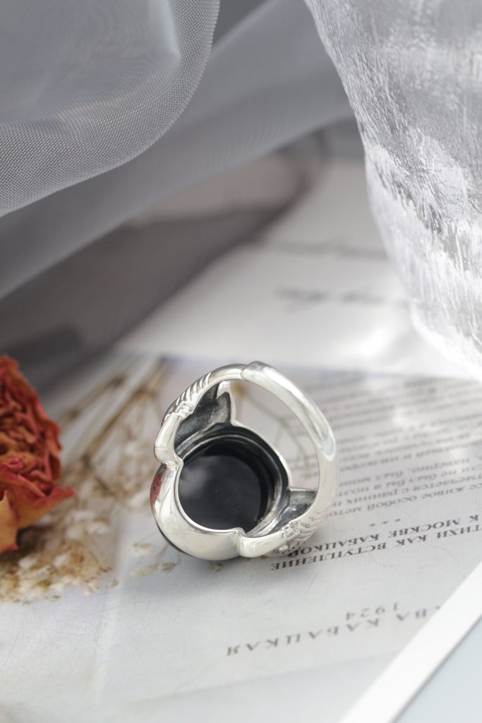 Authentic 925 Sterling Silver Ring Inlaid Natural Black Agate Elephant Motifs Rings Elegant and Dignified Trendy Jewelry Gift