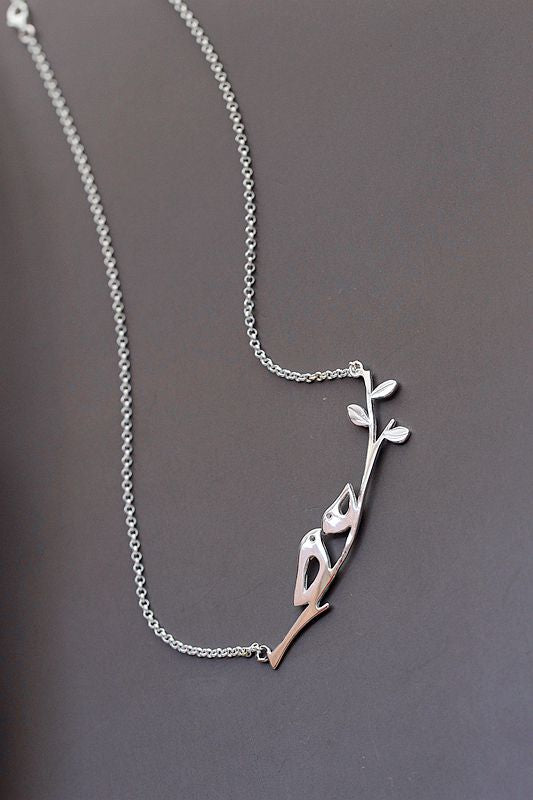 925 Sterling Silver Pendant with Silver Necklace Fashion Style Creative Bird Branch Silver Pendant