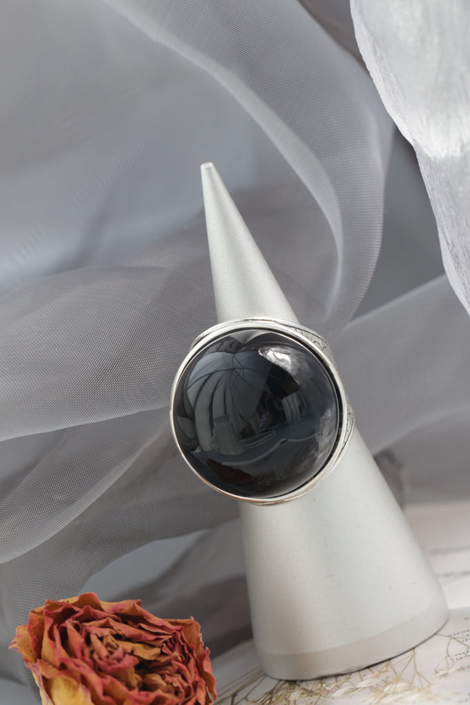 Nostalgia Antique Patterns 925 Sterling Silver Ring Inlaid Natural Black Agate Rings Grandeur Individuality Trendy Jewelry Gift
