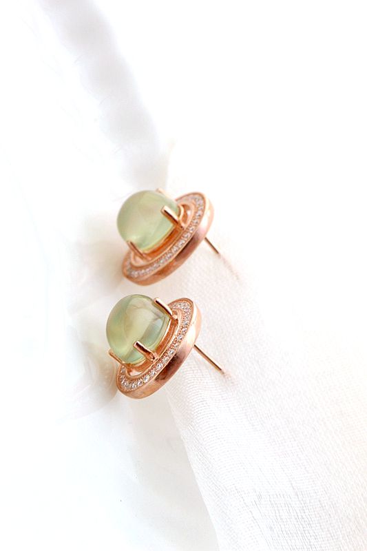 Inlaid Natural Prehnite Rose Gold Plated Earring Elegant Oval Shape 925 Sterling Silver Earring Fashion Women Party Fine Jewelry