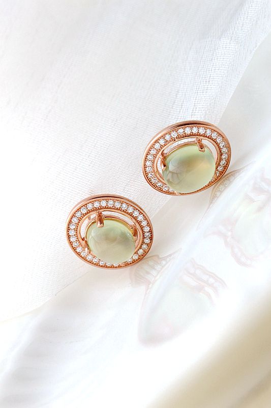 Inlaid Natural Prehnite Rose Gold Plated Earring Elegant Oval Shape 925 Sterling Silver Earring Fashion Women Party Fine Jewelry