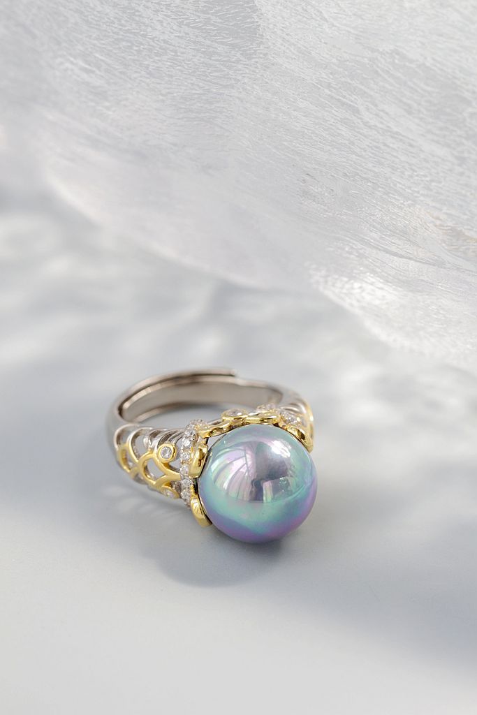 925 Sterling Silver Lady Retro Style Charm Rings Inlaid Trendy Imitation Pearl Opening Adjustable Ring