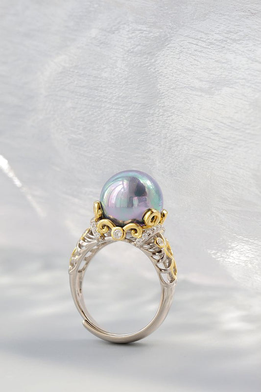 925 Sterling Silver Lady Retro Style Charm Rings Inlaid Trendy Imitation Pearl Opening Adjustable Ring