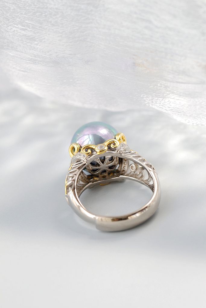925 Sterling Silver Lady Retro Style Charm Rings Inlaid Trendy Imitation Pearl Opening Adjustable Ring