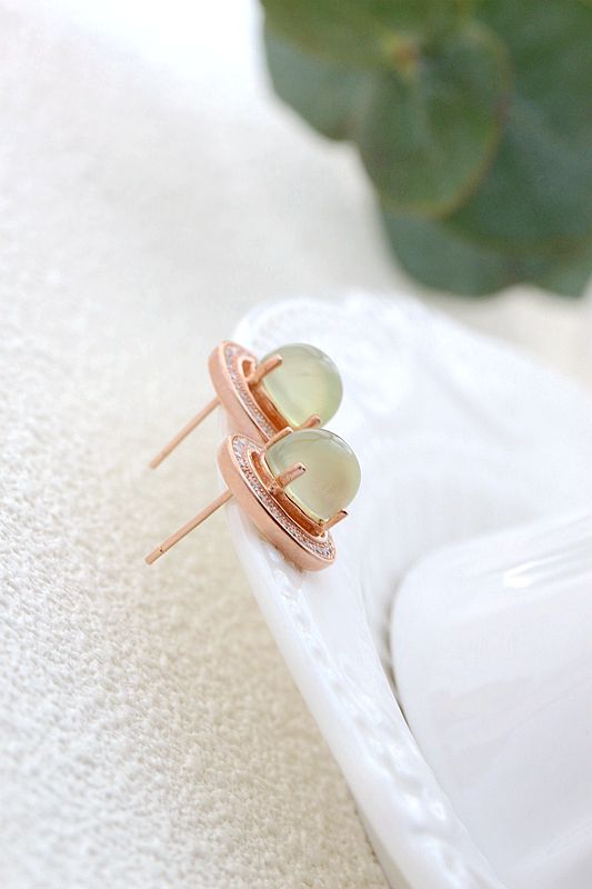 Inlaid Natural Prehnite Rose Gold Plated Earring Elegant Oval Shape 925 Sterling Silver Earring Fashion Women Party Fine Jewelry