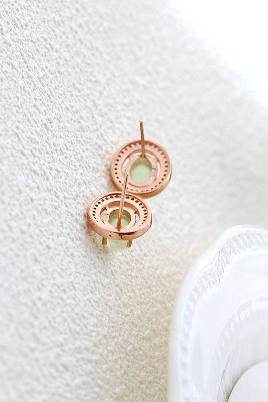 Inlaid Natural Prehnite Rose Gold Plated Earring Elegant Oval Shape 925 Sterling Silver Earring Fashion Women Party Fine Jewelry