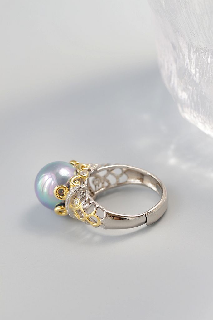 925 Sterling Silver Lady Retro Style Charm Rings Inlaid Trendy Imitation Pearl Opening Adjustable Ring