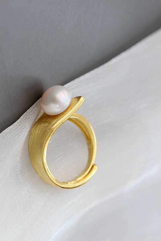 18K Gold Plated Women Ring Inlaid Natural Pearl Shellfish Handmade Creative 925 Sterling Silver Rings Fine Jewelry Gift
