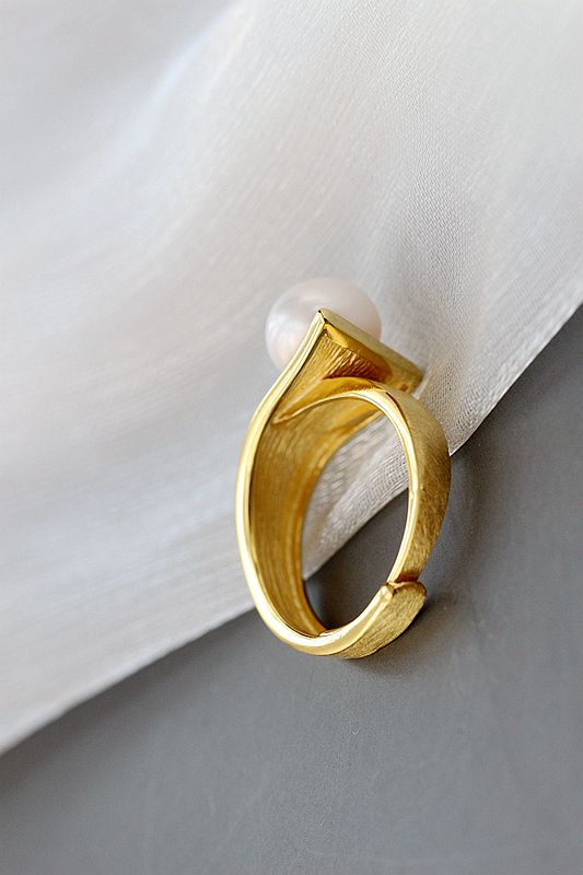 18K Gold Plated Women Ring Inlaid Natural Pearl Shellfish Handmade Creative 925 Sterling Silver Rings Fine Jewelry Gift