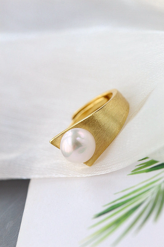 18K Gold Plated Women Ring Inlaid Natural Pearl Shellfish Handmade Creative 925 Sterling Silver Rings Fine Jewelry Gift