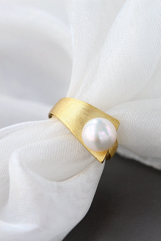 18K Gold Plated Women Ring Inlaid Natural Pearl Shellfish Handmade Creative 925 Sterling Silver Rings Fine Jewelry Gift