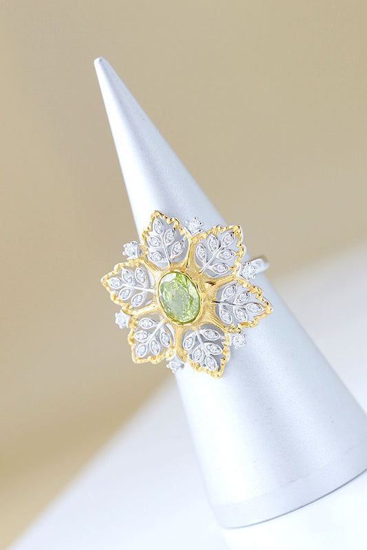 925 Sterling Silver Rings Inlaid Artificial Zircon Elegant Snowflake Shape Open Ring Lady National Style Jewelry Gift