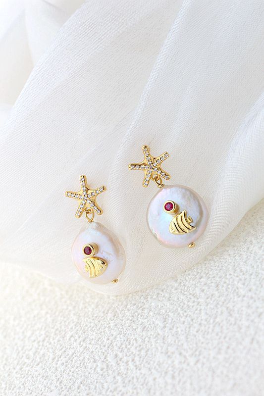 Handmade Creative Female Trendy Natural Baroque Freshwater Pearl Little Starfish 925 Sterling Silver Earring Fine Jewelry Gift