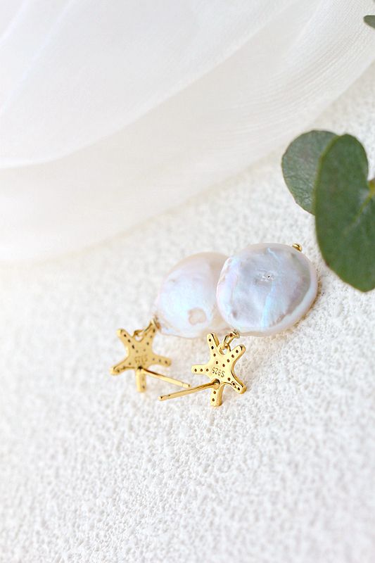 Handmade Creative Female Trendy Natural Baroque Freshwater Pearl Little Starfish 925 Sterling Silver Earring Fine Jewelry Gift