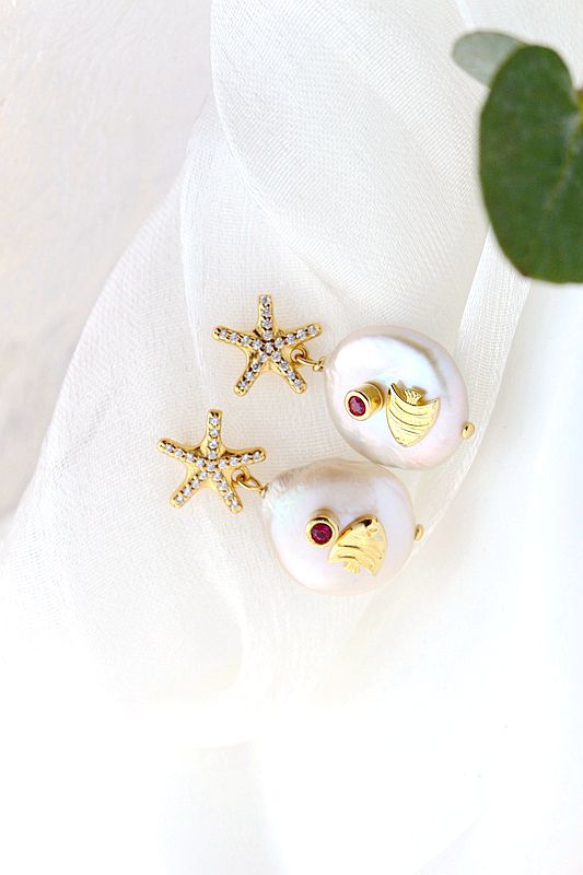 Handmade Creative Female Trendy Natural Baroque Freshwater Pearl Little Starfish 925 Sterling Silver Earring Fine Jewelry Gift