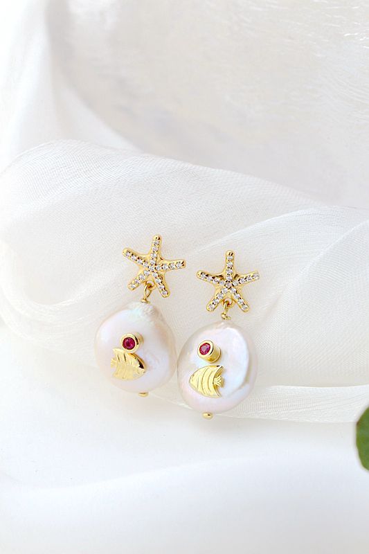 Handmade Creative Female Trendy Natural Baroque Freshwater Pearl Little Starfish 925 Sterling Silver Earring Fine Jewelry Gift