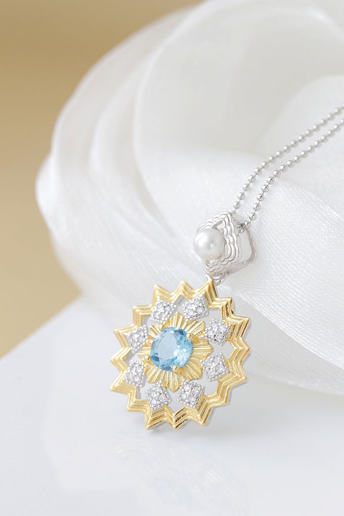 925 Sterling Silver Pendant Inlaid Natural Freshwater Pearl And Topaz 18K Gold Plated Pendant