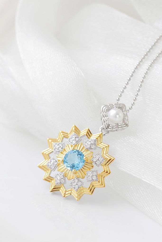 925 Sterling Silver Pendant Inlaid Natural Freshwater Pearl And Topaz 18K Gold Plated Pendant