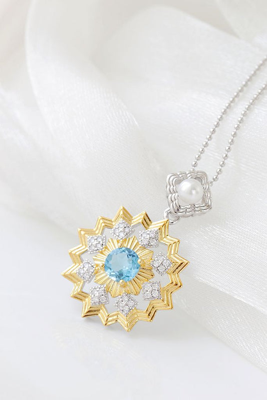 925 Sterling Silver Pendant Inlaid Natural Freshwater Pearl And Topaz 18K Gold Plated Pendant