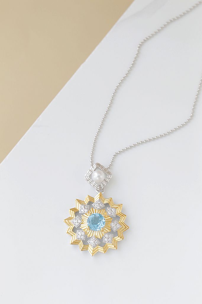 925 Sterling Silver Pendant Inlaid Natural Freshwater Pearl And Topaz 18K Gold Plated Pendant